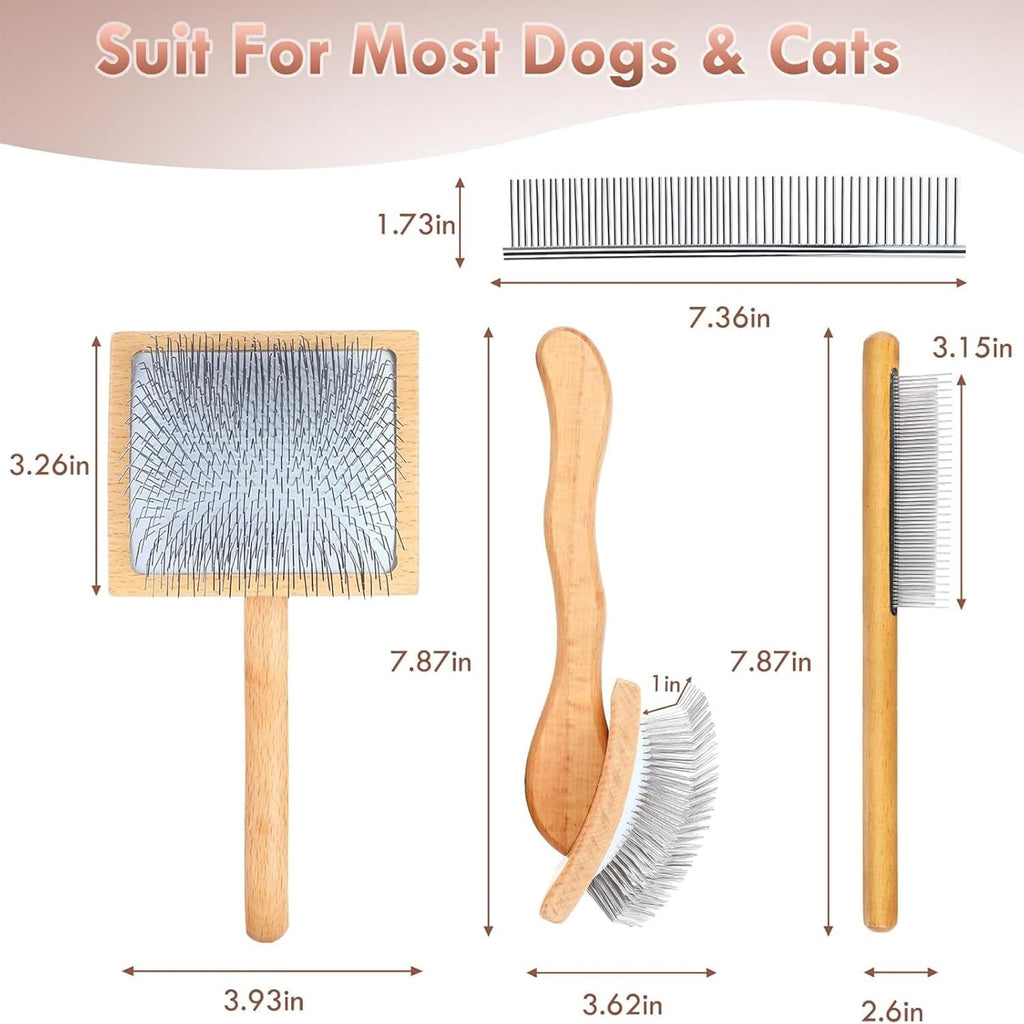 Wooden long pin slicker brush for dog, poodles & doodles long hair | grooming, fluff & detangle heavy dense wavy curly coats to easily prevent severe hair matting during shedding seasons - view 7
