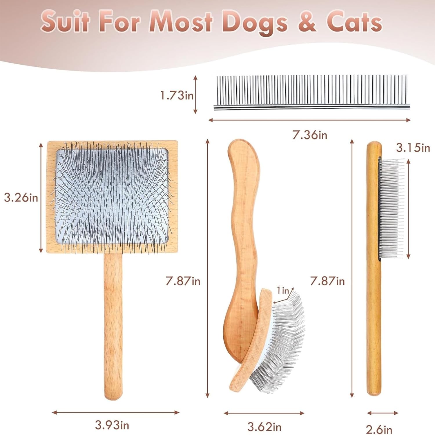 Wooden long pin slicker brush for dog, poodles & doodles long hair | grooming, fluff & detangle heavy dense wavy curly coats to easily prevent severe hair matting during shedding seasons - view 7