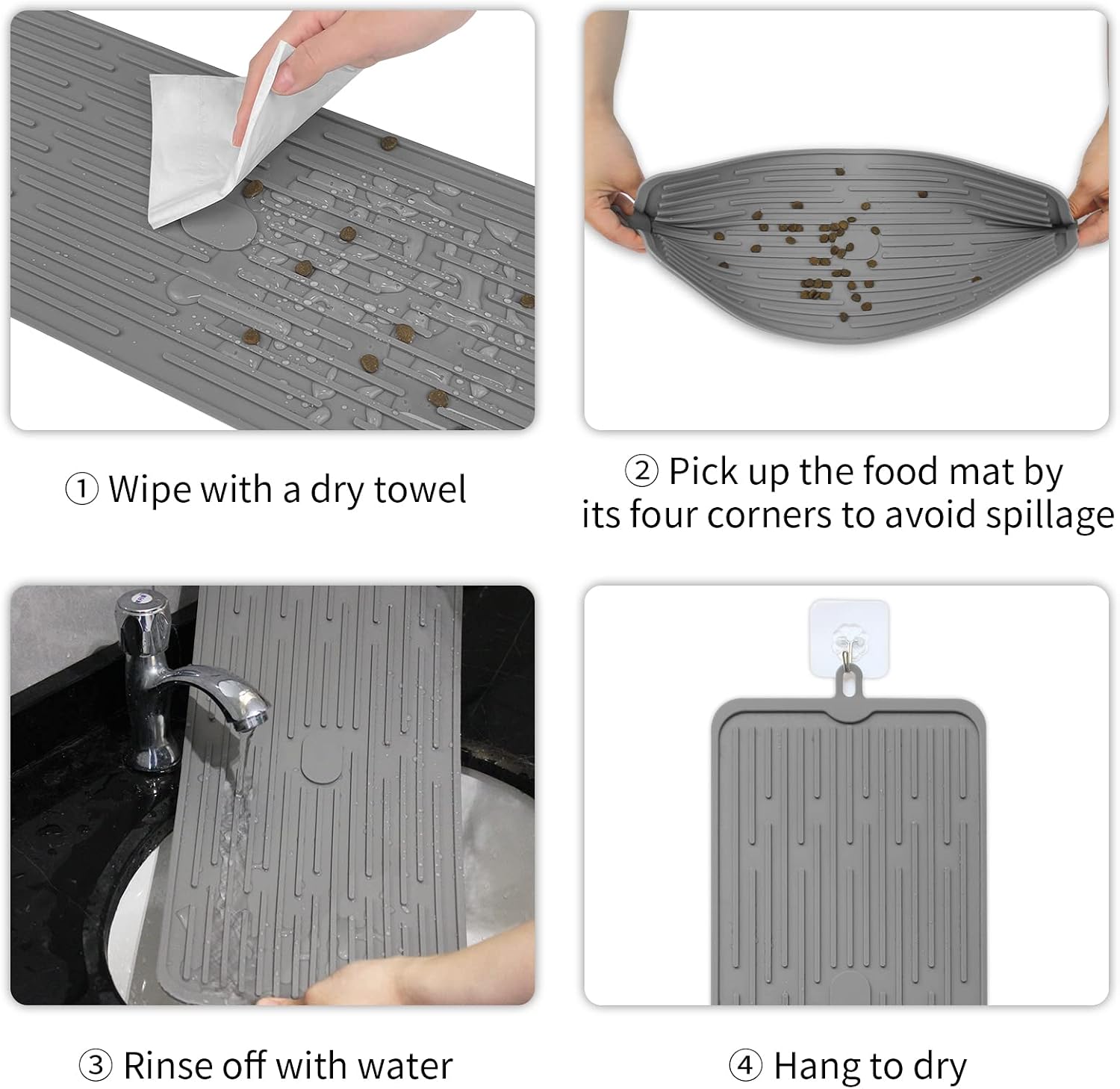 Pet Placemat for Dog and Cat, Mat for Prevent Food and Water Overflow, Suitable for Medium and Small Pet, Grey, Silicone - view 7