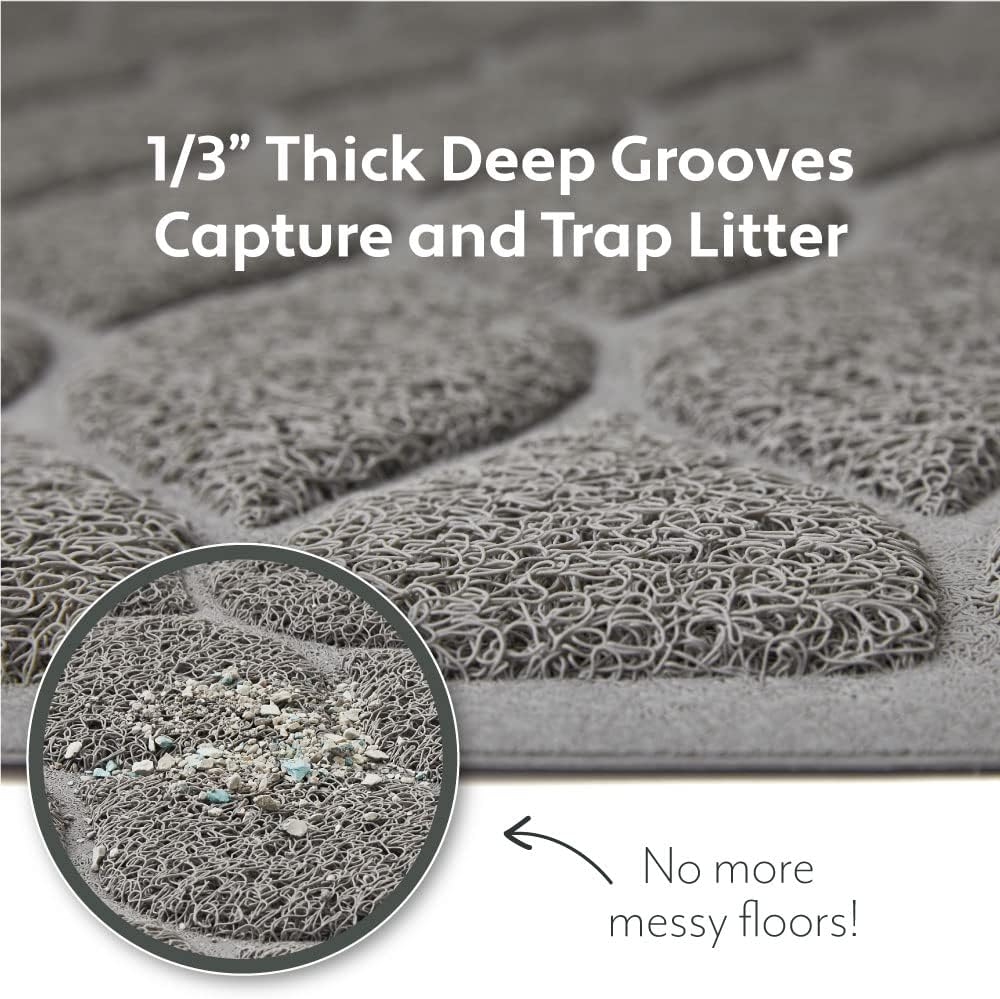 Waterproof BPA Free Cat Litter Box Trapping Mat, Easy Clean Floors, Textured Backing, Soft on Sensitive Kitty Paws, Cats Accessories, Less Waste, Stays in Place, 35x23, Slate Gray - view 2