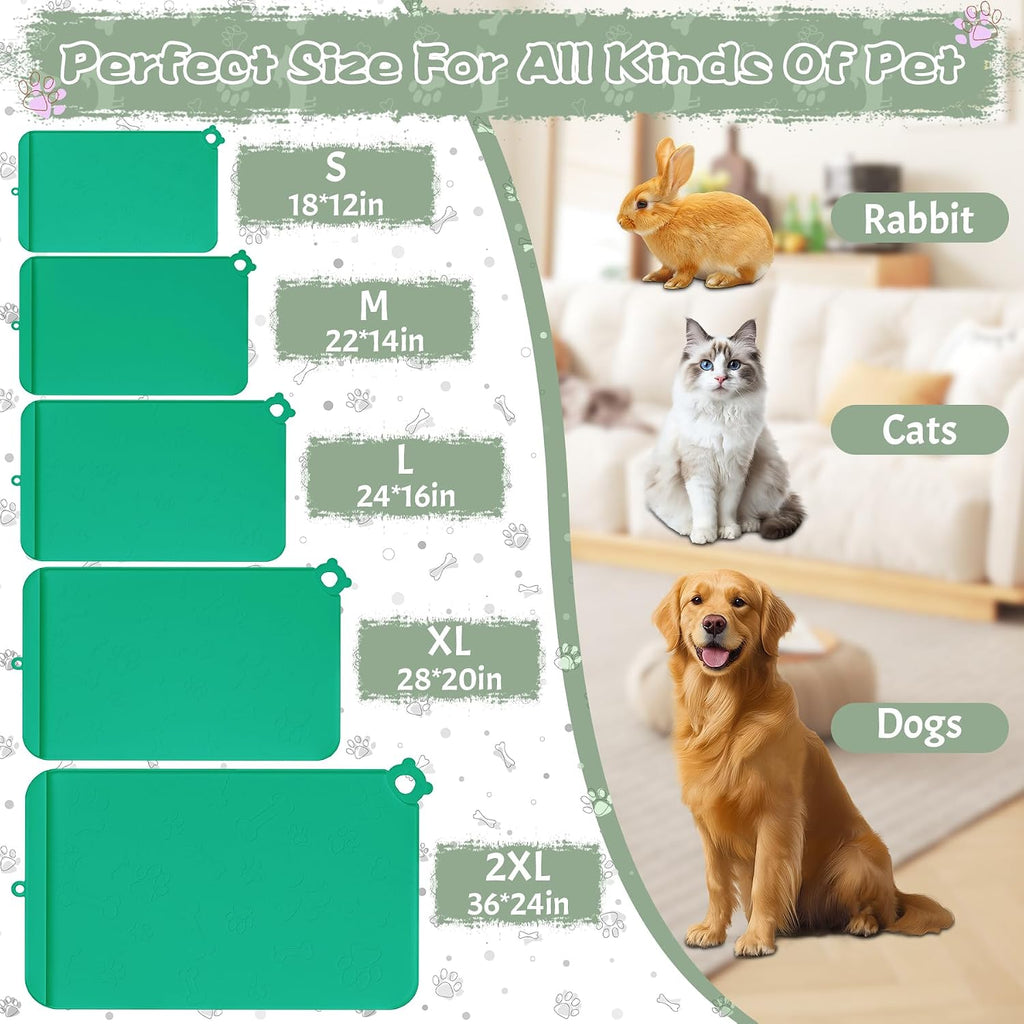 Silicone Dog Food and Water Mat - Pet Feeding Mats with Waterproof Design, Raised Edges and Hooks, Placemats for Cats and Dogs - view 2