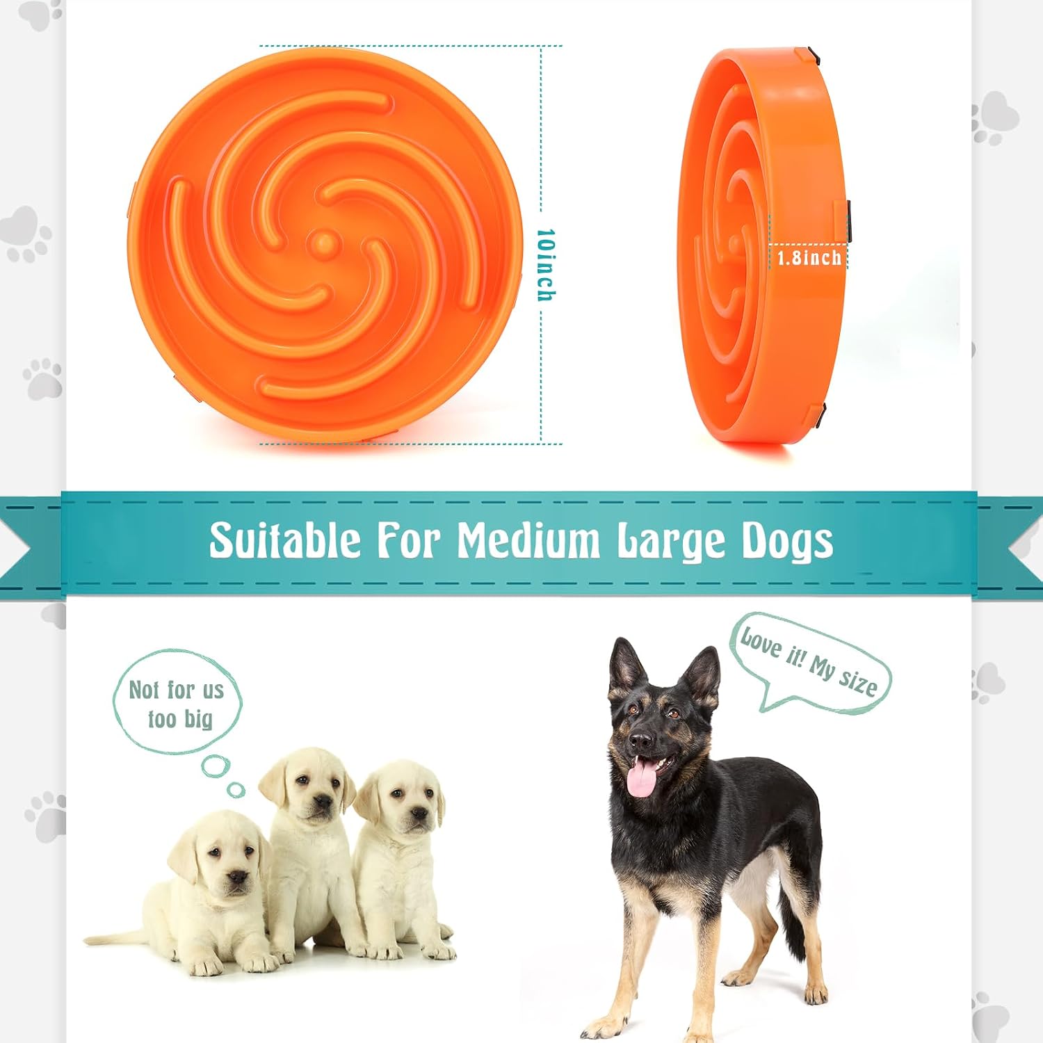 Slow feeder large dog bowl - non slip maze puzzle bowl for medium dogs, prevents bloat & choking, orange - view 6