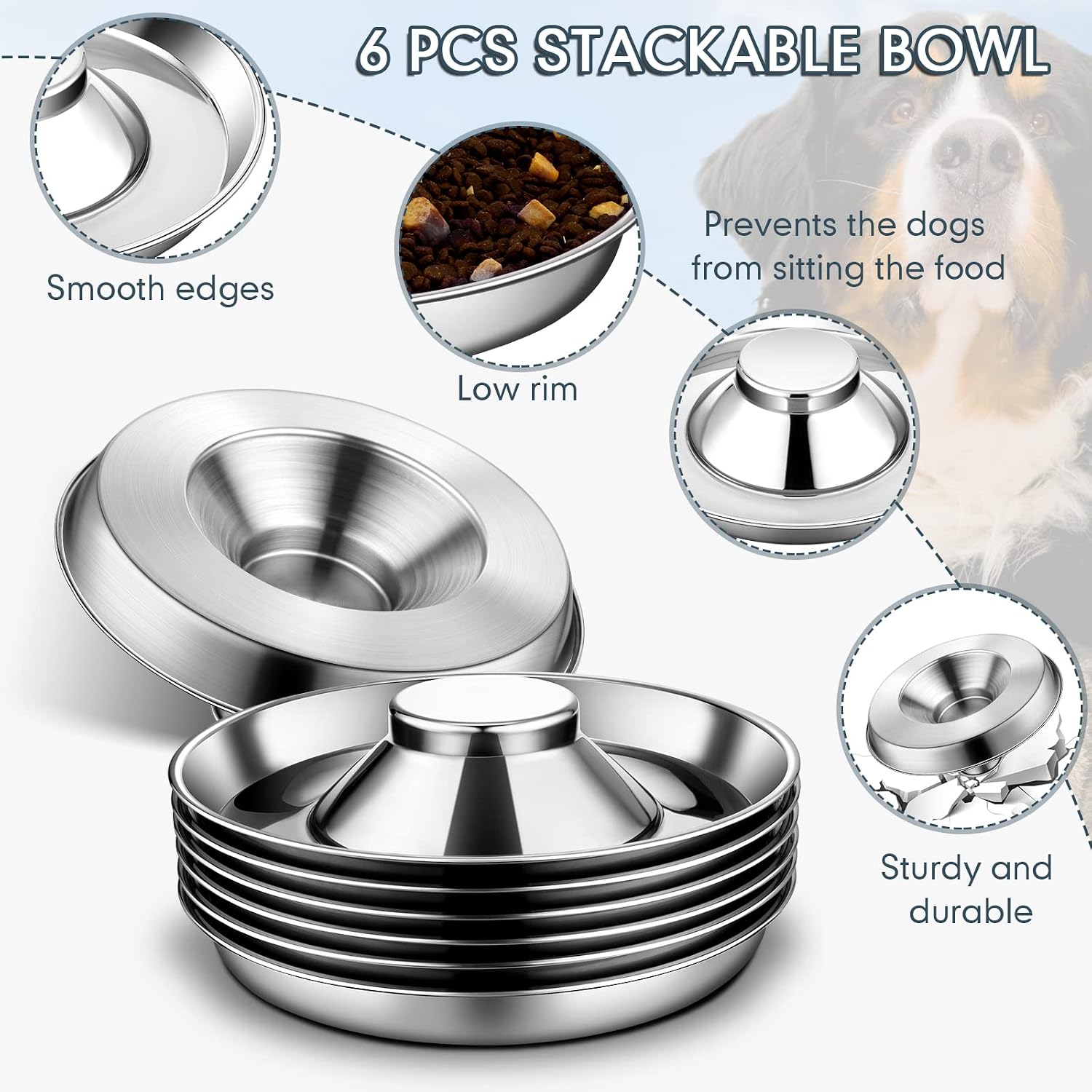 6 Pcs Stainless Steel Puppy Bowls 10.2" Puppy Feeder Dog Water Food Feeding Bowl for Multiple Weaning Small Dogs Cats, Pet Eating at The Same Time, Cylinder Style - view 3