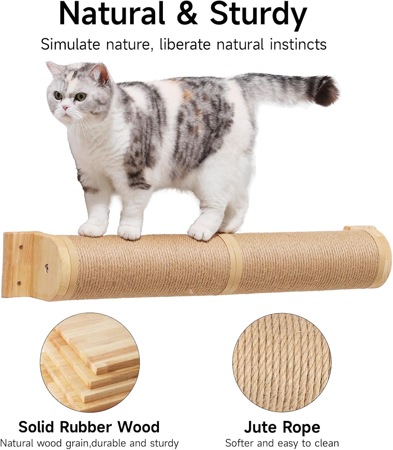 Cat Scratching Post, 35 x 4.5 Inch | Cats Walls Furniture, Rubber Wood Wall Mounted Kitten Scratcher Posts, Thicker Columns for Multi-functions - view 2