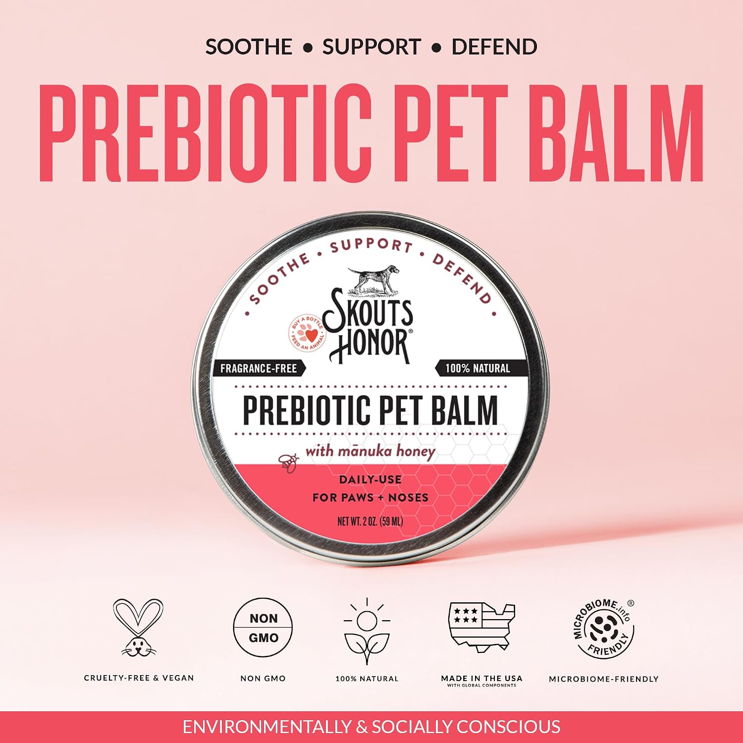 Prebiotic Pet Balm for Dogs and Cats, 2 oz | Natural Manuka Honey Balm to Promote Healing of Pet Paw Pads and Noses, Soothes Dry, Itchy Paws and Noses - view 2