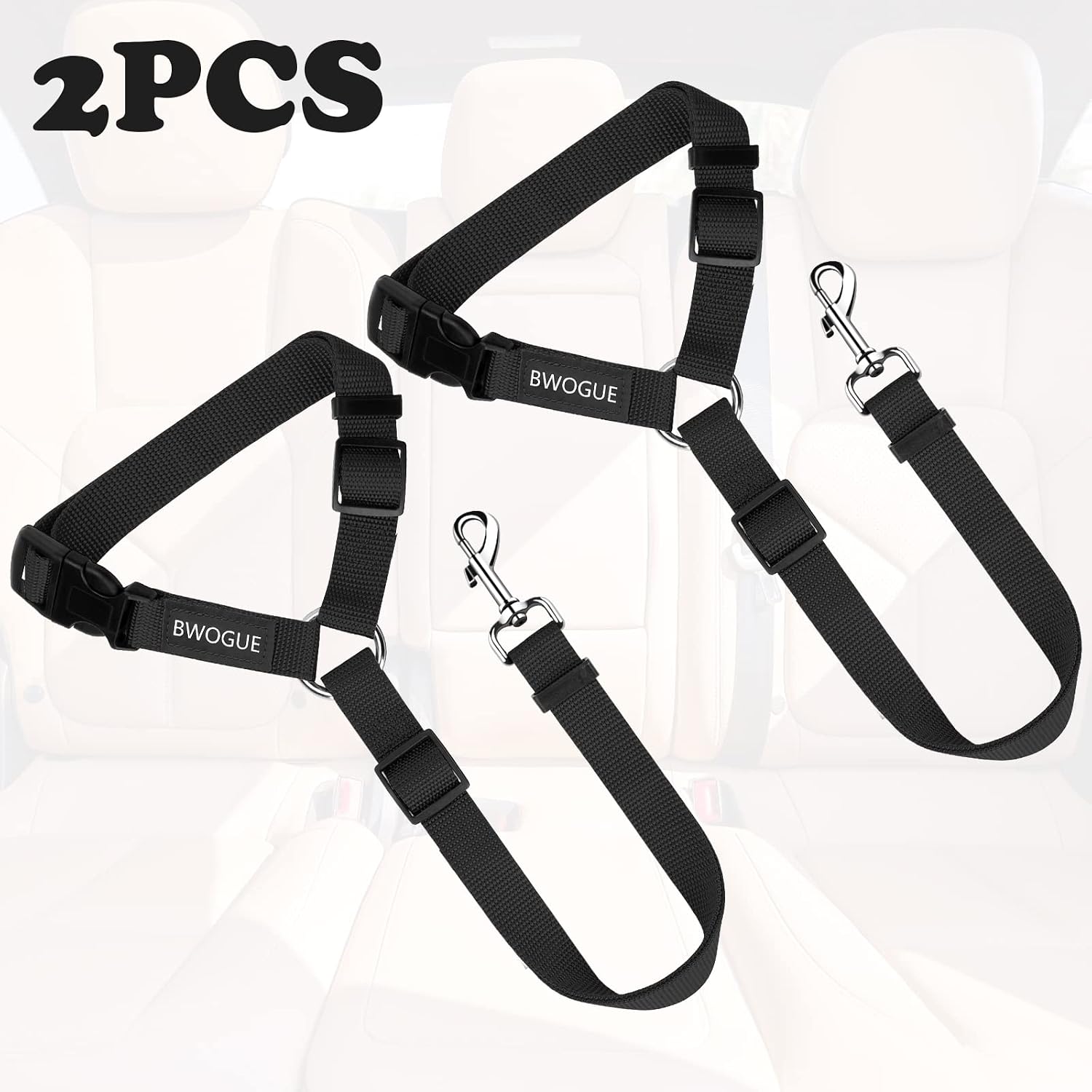 2 Pack Dog Seat Belt for Car, Headrest Restraint Safety Leads | Headrest Loop for Car Travel, 18-30 in Adjustable, 2-in-1 Seat Belt and Leash, 2 Pack for Dogs and Cats, Use with Dog Harness - view 2