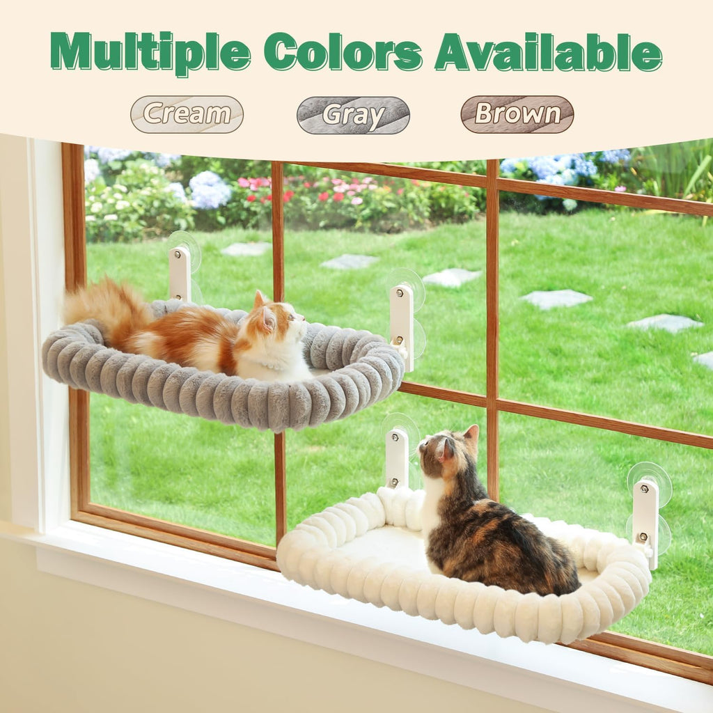 Foldable cat window perch - cordless, ultra soft machine washable bed with 4-sided bolster, metal frame - window hammock for large cats and kittens (cream white, medium) - view 5