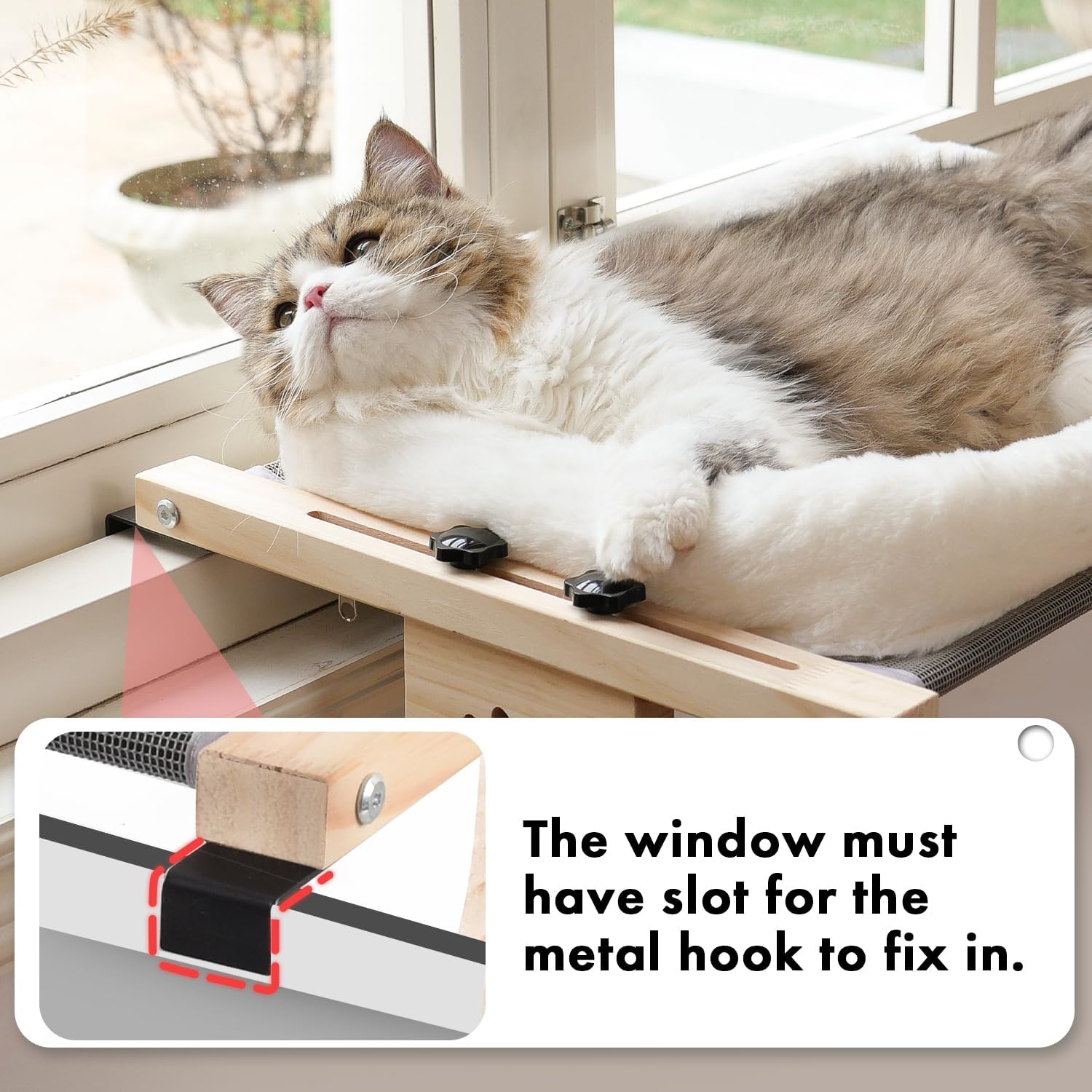 Cat Sill Window Perch Sturdy Hammock Window Seat with Cushion Bed Cover, Wood & Metal Frame for Large Cats, Easy to Adjust Cat Bed for Windowsill, Bedside, Drawer and Cabinet(Cushion Bed) - view 5