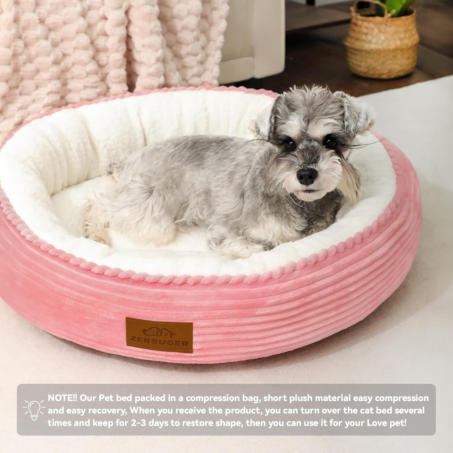 20in Washable Cat Beds for Indoor Cats - Round Donut Pet Bed for Cats, Small Dogs, Puppy, Kitten - Anti-Slip Bottom, Calming Bed Gift - Pink - view 8