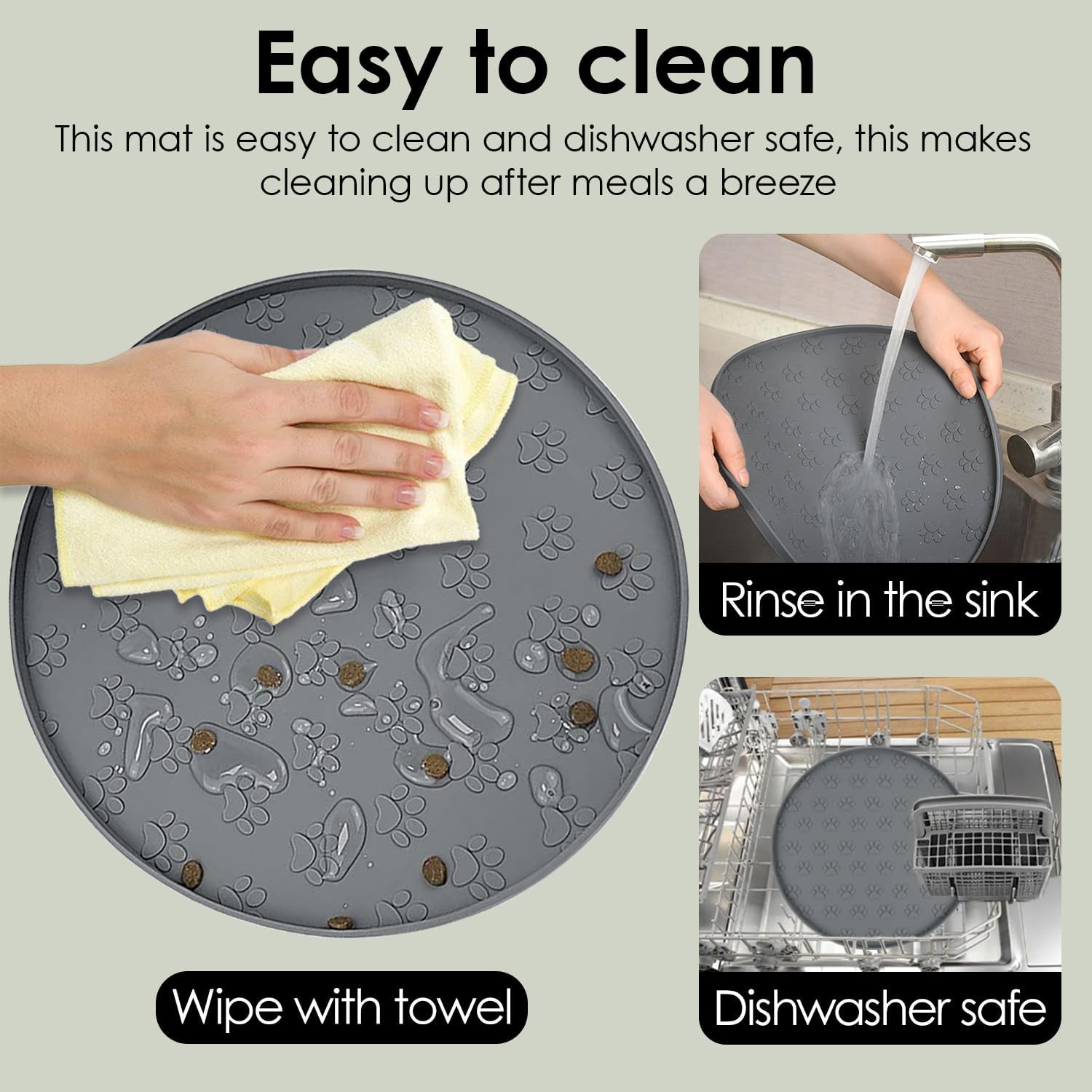 2 pack pet feeding mats, waterproof anti-slip placemats for dog cat bowl silicone pet food mat, raised edge prevent spills on floor & carpet, dishwasher safe (2 beige, 10.9" L x 10.9" W) - view 6