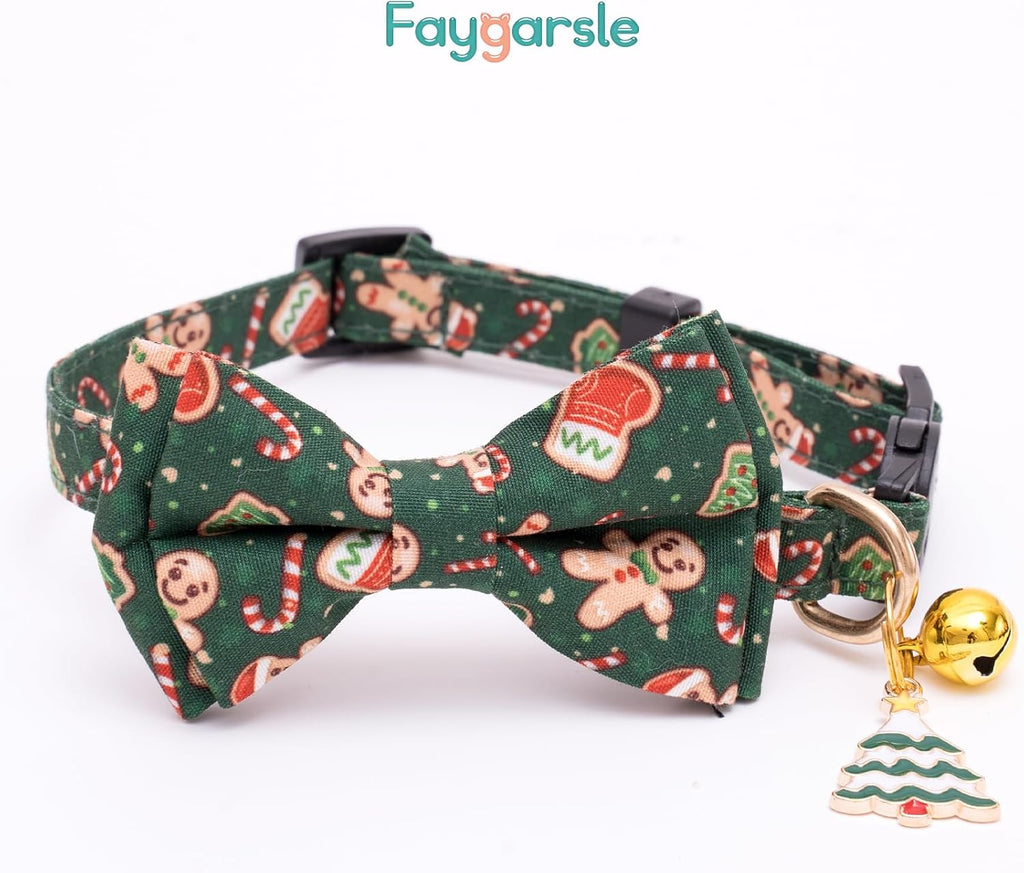 2 Pack Christmas Cat Collars - Cute Holiday Collars with Bow Tie, Breakaway, Pink & Green, Winter, for Boy & Girl Cats - view 4