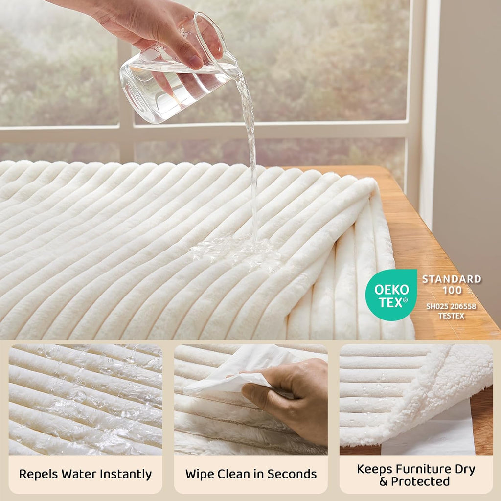 Waterproof calming cat blanket for indoor cats, noiseless soft plush dog blanket for pets, 500GSM thick faux fur pet throw, couch furniture protector for puppy, cream, 25x30IN - view 2