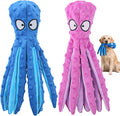 Squeaky dog toys - 2 pack no stuffing octopus crinkle plush chew toys for puppies small medium large dogs, interactive tug toys to keep dogs busy