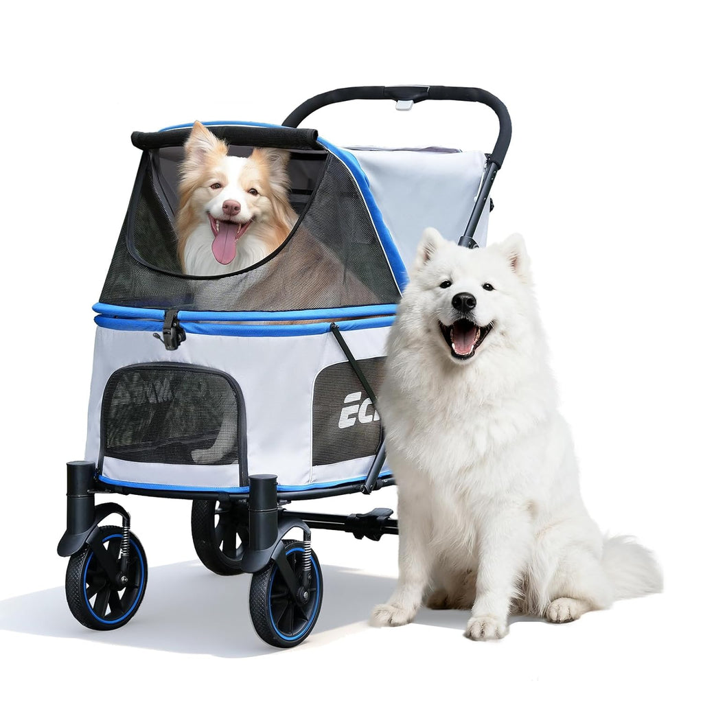 Dog Stroller for Large Dogs, 135lbs Weight Extra Large Pet Stroller, 4 Wheels Cats & Dogs Carrier with Brakes, Breathable Mesh Windows & Pocket, Gray - view 8