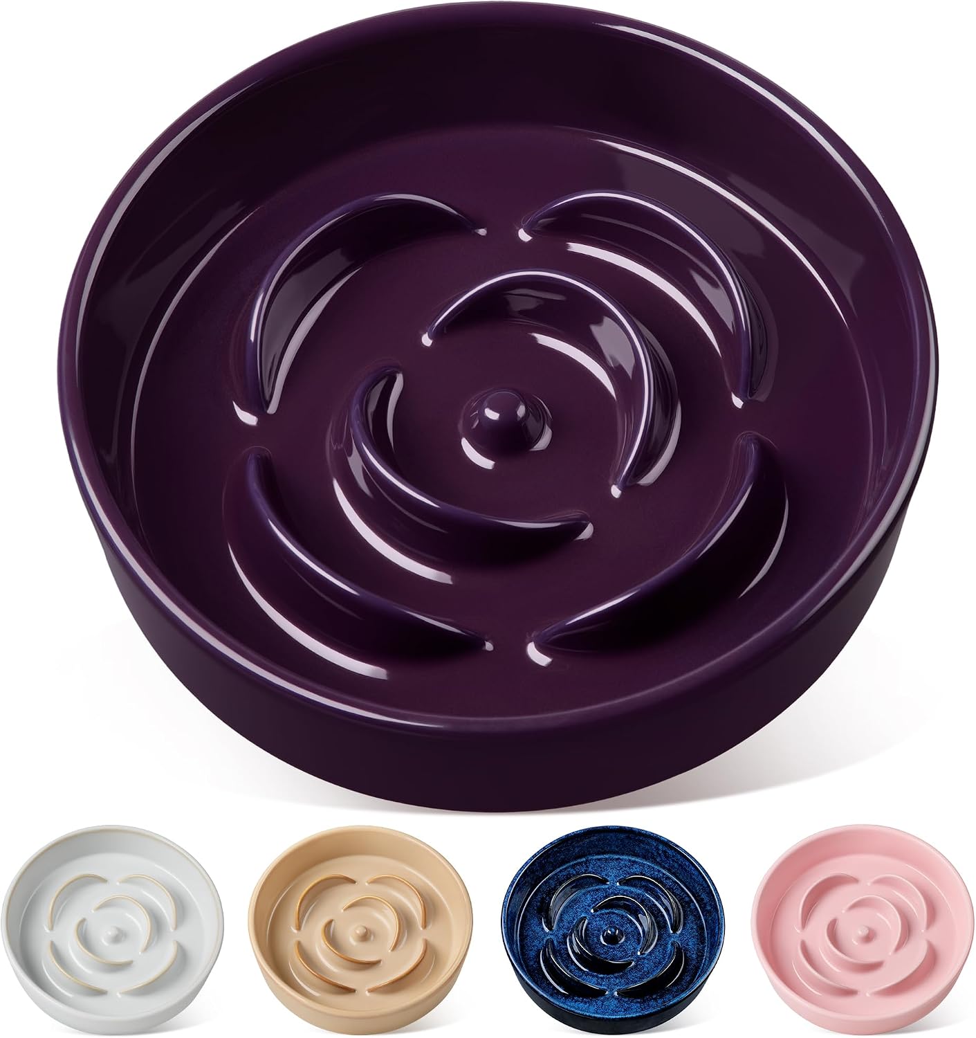 Slow Feeder Dog Bowl, 3 Cups Ceramic Large Puzzle Dog Food Dish | Maze Dog Food Bowl for Fast Eaters, Slow Feeding Design for Large Dogs, Promotes Healthy Eating Habits, Dark Purple