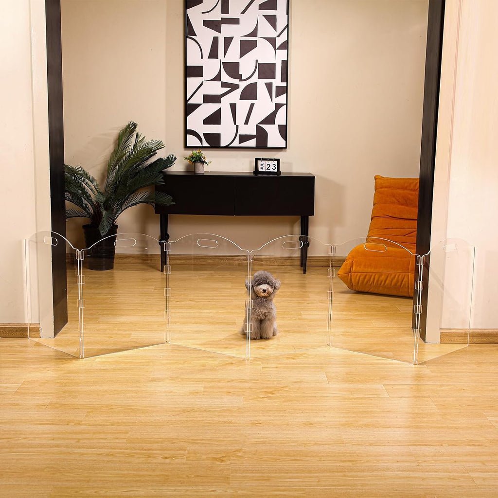 Extra-Wide Clear Acrylic Freestanding Dog Gates for the House – Folding 6-Panel Pet Gates for Doorways, Stairs, and Open Spaces, Transparent Indoor Barrier for Dogs, Puppies & Cats - view 4