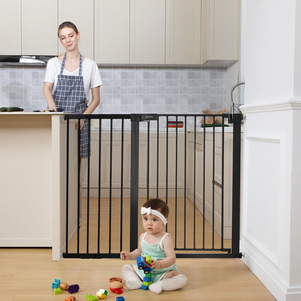 36" Extra Tall Baby Gate for Stairs, Fits 29.5" to 48.8" Openings | Auto Close Extra Wide Dog Gate for House, Pressure Mounted Easy Walk Through Pet Gate with Door, Black - view 7