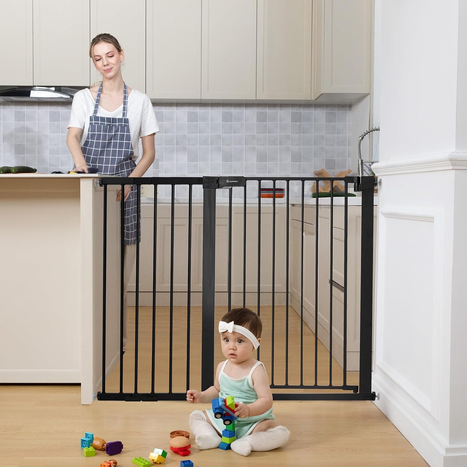 36" Extra Tall Baby Gate for Stairs, Fits 29.5" to 48.8" Openings | Auto Close Extra Wide Dog Gate for House, Pressure Mounted Easy Walk Through Pet Gate with Door, Black - view 7