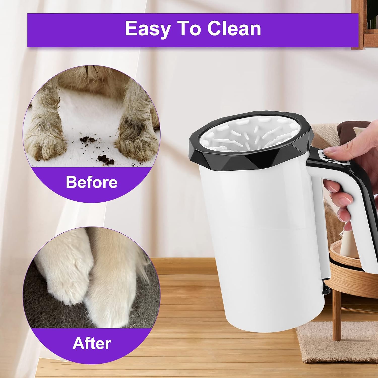 Rechargeable Automatic Dog Paw Cleaner, 2 in 1 Portable Dog Paw Washer Cup | Pet Paw Cleaner with Soft Silicone Brush, 7.4V High Power, Dog Foot Washer Suitable for Big Dog/Cat Grooming, Black - view 4