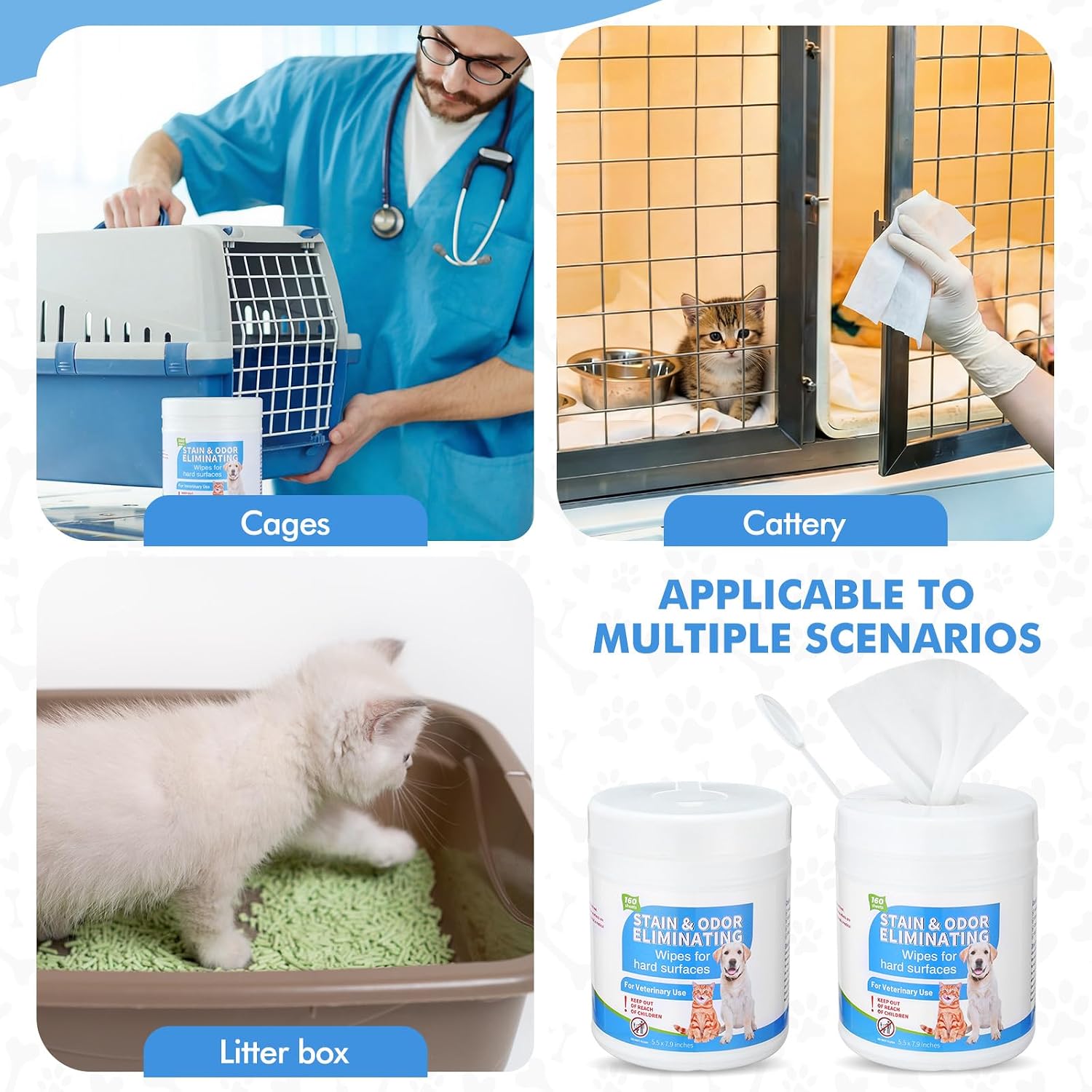 2 Pack/ 320 Count Litter Box Scrubbing Wipes, Cat Litter Box Cleaning Wipes, Unscented Cleaner & Deodorizer Canister Pet Urine Floor Cleaner Wipe for Kennels Pet Cleaning Supplies - view 5