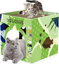 Cat Cardboard House, Large Thickened Play House with 2 Story Scratch Pads Bed Scratching Lounge for Indoor Cats Kittens Breathable Cube Shelter Corrugated Scratcher Box Toy