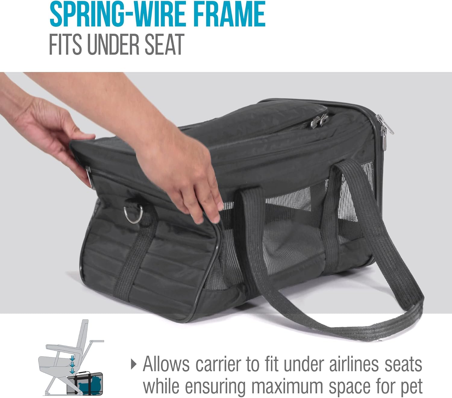Original Deluxe Travel Pet Carrier, Airline Approved & Guaranteed On Board - Charcoal Gray, Medium - view 8
