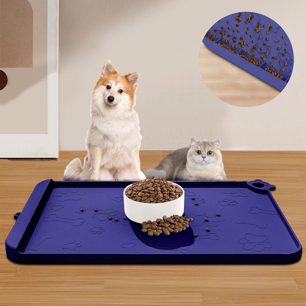 Silicone Dog Food and Water Mat - Pet Feeding Mats with Waterproof Design, Raised Edges and Hooks, Placemats for Cats and Dogs - view 4