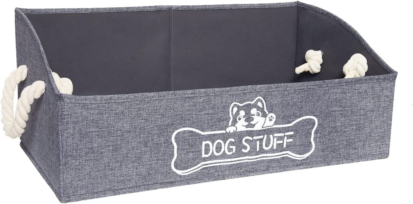 Large Dog Toy Box - Trapezoid Dog Toy Bin with Handles, Collapsible Pet Supplies Storage Basket, Perfect for Organizing Dog Cat Toys and Accessories