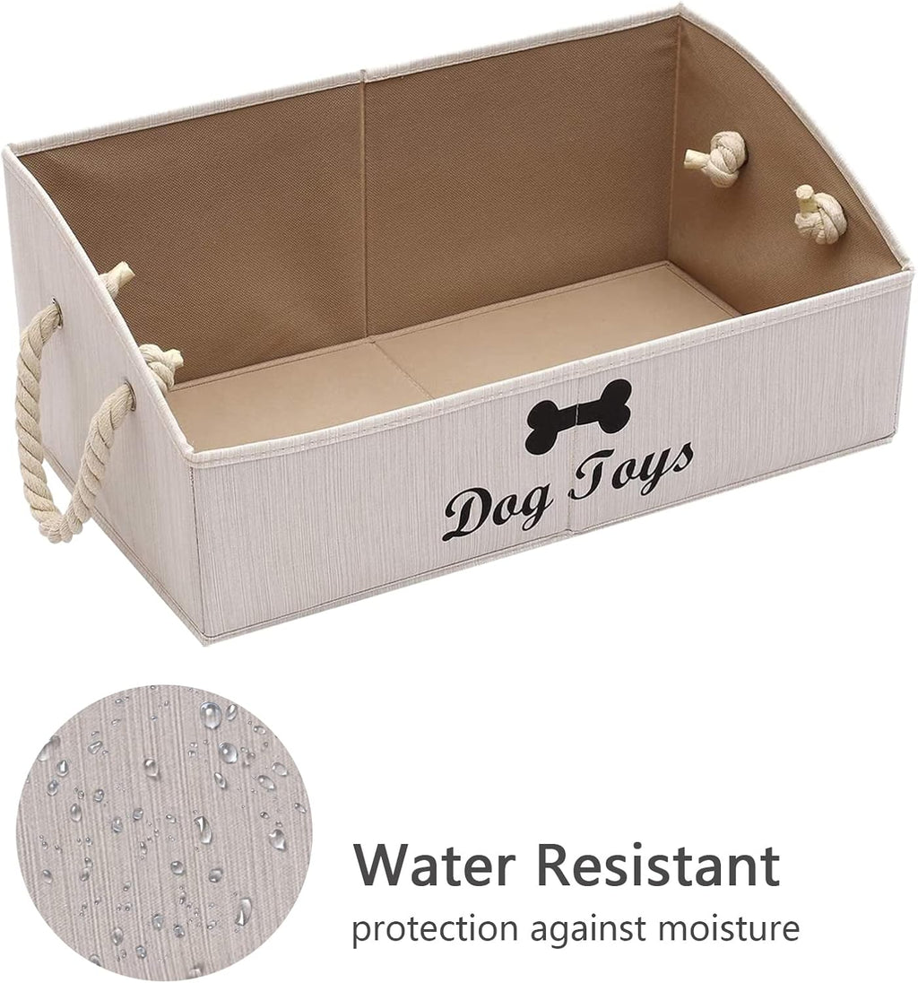 Large Dog Toys Storage Bins-Foldable Fabric Trapezoid Organizer Boxes with Weave Rope Handle,Collapsible Basket for Shelves,Dog Apparel(Beige-Dog) - view 2