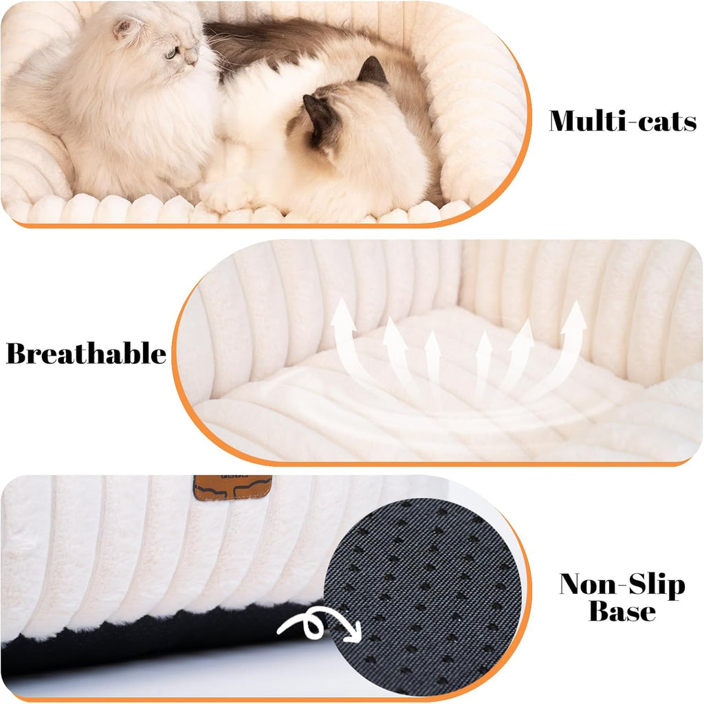Cat Couch Bed for Indoor Cats Fluffy Cat Sofa Recliner with Removable Washable Cover Cute Pet Lounge Suitable for Puppy Kitten (Off-White) - view 6