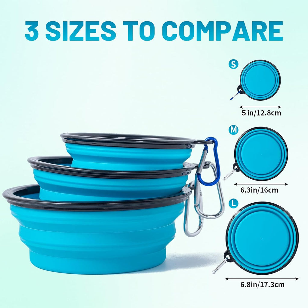 Collapsible Bowl with Cover Lids,2 Pack Dog Travel Bowls Portable Foldable Cat Water Dish Bowl for Pets Walking Parking Camping (Light Blue and Green, Small) - view 4