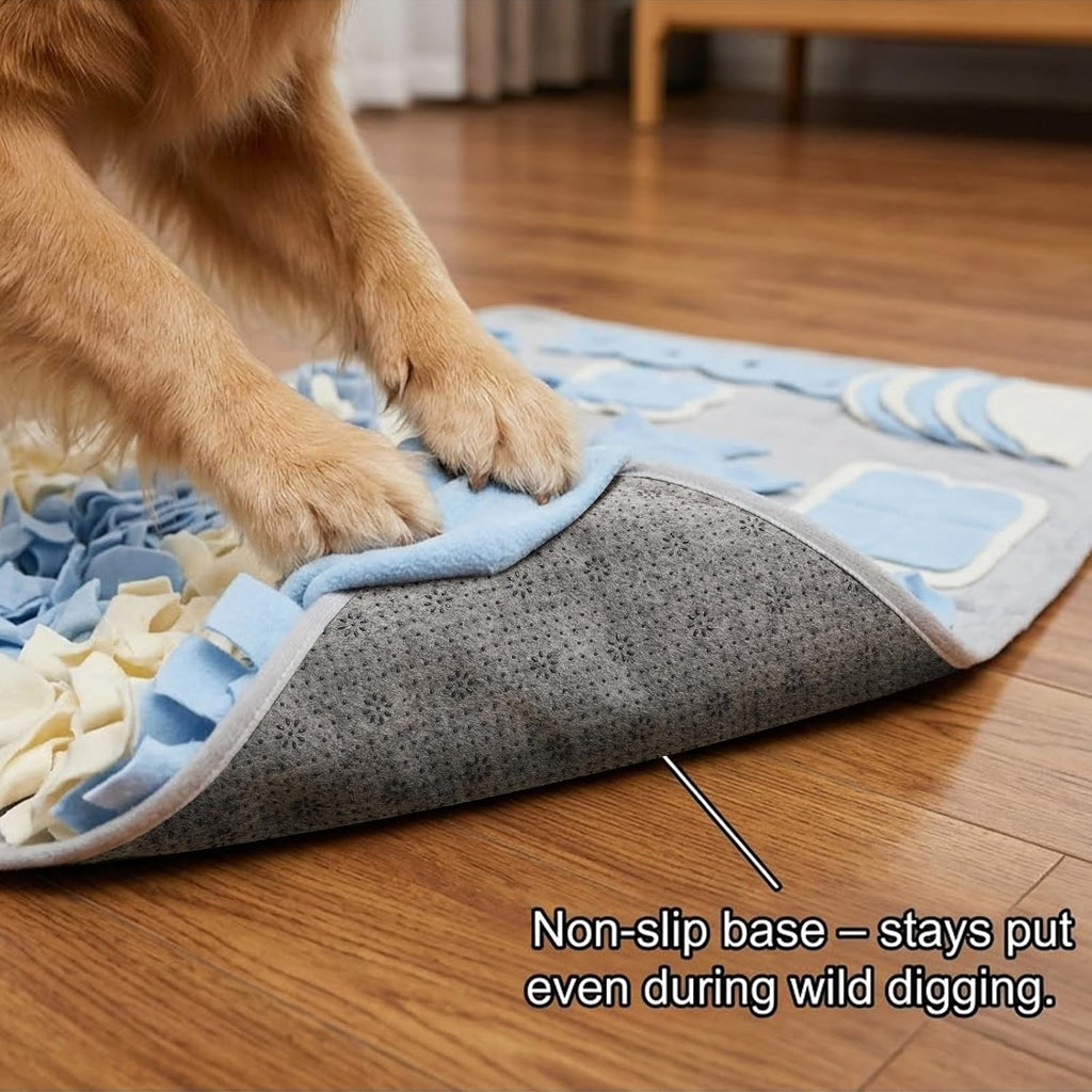 Snuffle mat for dogs: slow food interactive experience | 7 enrichment foraging games for large dog owners needing to burn pet energy - washable 1000 times - 22x38 inch - grey - view 4