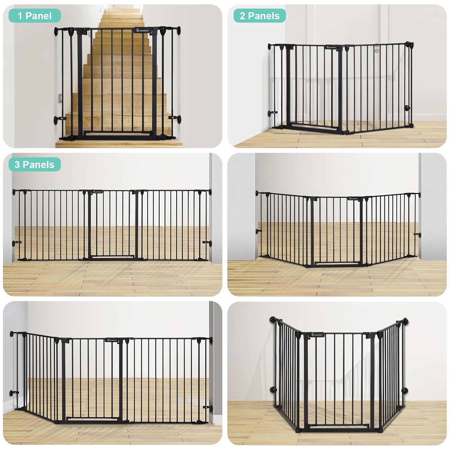 80" Extra Wide Baby Gate, Dog Gate for House Stairs Doorways | Auto Close Pet Gate with Door Walk Through, 3 Metal Panels, Hardware Mounted Baby Fence Indoor Outdoor(30" Tall, Black) - view 5