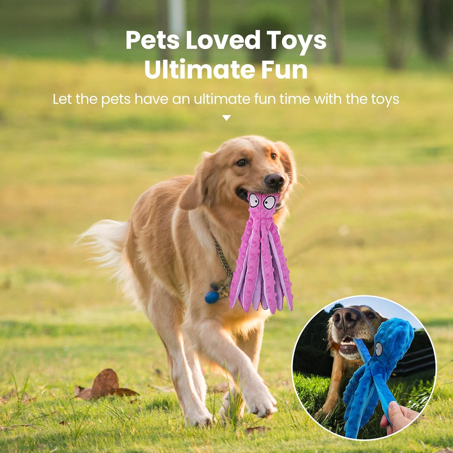 Squeaky dog toys - 2 pack no stuffing octopus crinkle plush chew toys for puppies small medium large dogs, interactive tug toys to keep dogs busy - view 4