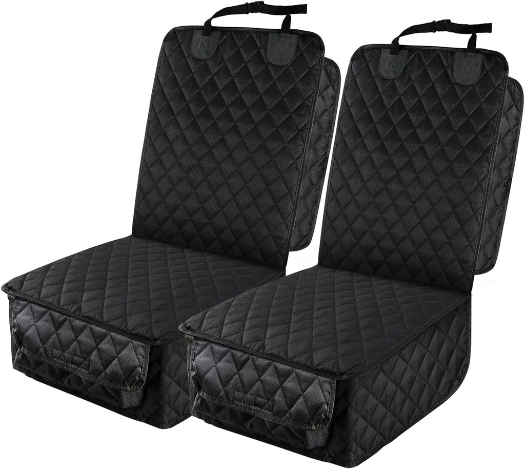 Waterproof Front Seat Car Cover 2 Pack, Full Protection | Dog Car Seat Cover with Side Flaps, Nonslip Scratchproof Captain Chair Seat Cover Fits for Cars, Trucks, SUVs, Jeep, Black