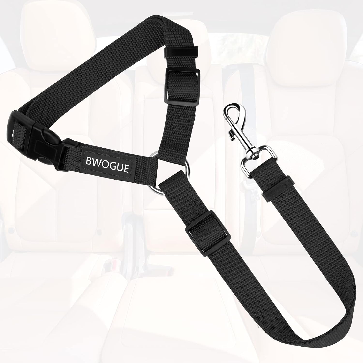 Dog seat belt for car, headrest restraint safety lead, dogs cats | adjustable 18-30 in length, headrest loop for car travel, 2-in-1 seat belt and leash, use with dog harness, zinc alloy snap - view 2