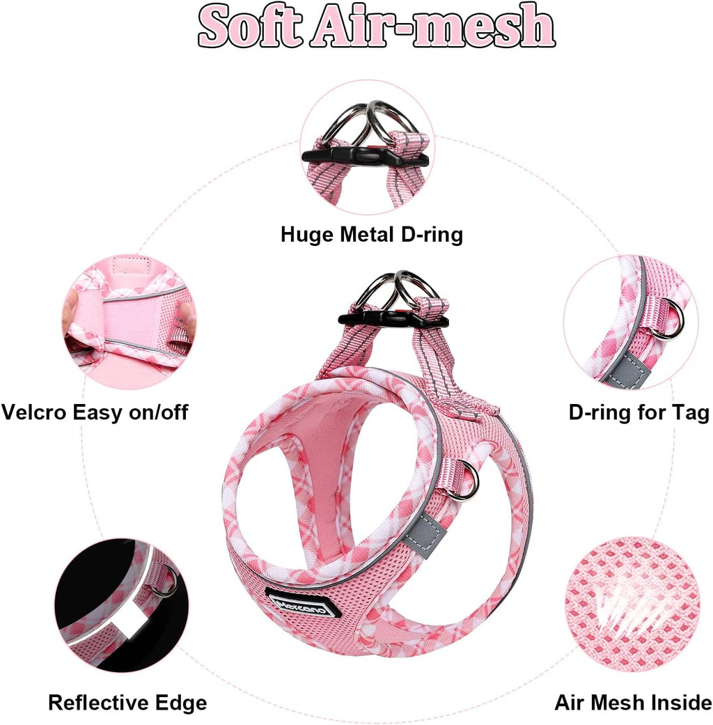 Soft Mesh Dog Harness and Leash Set, Step-in Reflective Breathable Lightweight Vest Harnesses with Safety Buckle for Small Dogs, Cats (Pink, S) - view 3