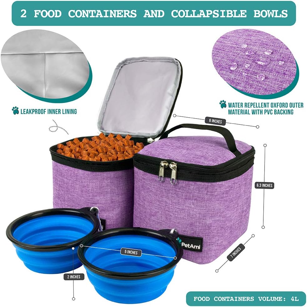 Dog Travel Backpack 27L Airline Approved Pet Supplies Bag, Purple | Cat Traveling Suitcase Organizer for Weekend Road Trip Camping; 2 Food Containers, 2 Collapsible Bowls & Poop Bag Dispenser - view 4