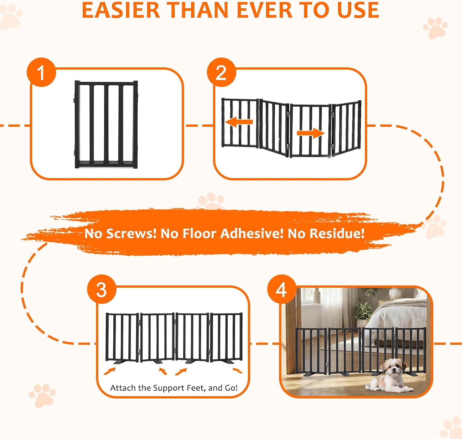 Freestanding Short Dog Gate, 16.5" Tall, 3-Panel, Black | Up to 36 in wide, foldable, easy step-over, stable feet, for small dogs, doorways, stairs and kitchens - view 6