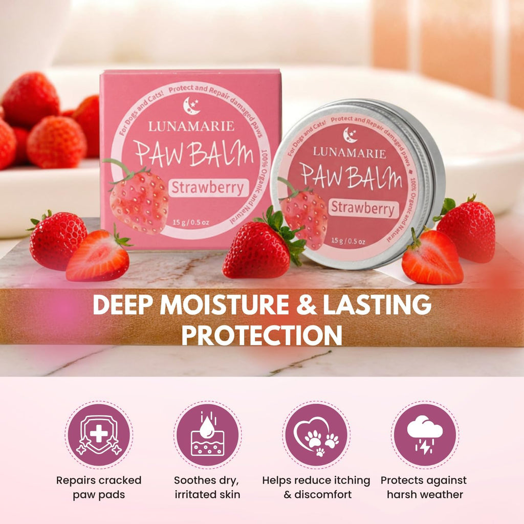 Paw Balm | 100% Natural Organic Nose & Paw Soother with Shea Butter & Coconut Oil | Paw Pad Balm Dogs & Cats, Licksafe Paw Wax for Pets with Lavender Scent (Strawberry (Travel Size) 0.5 Oz) - view 2