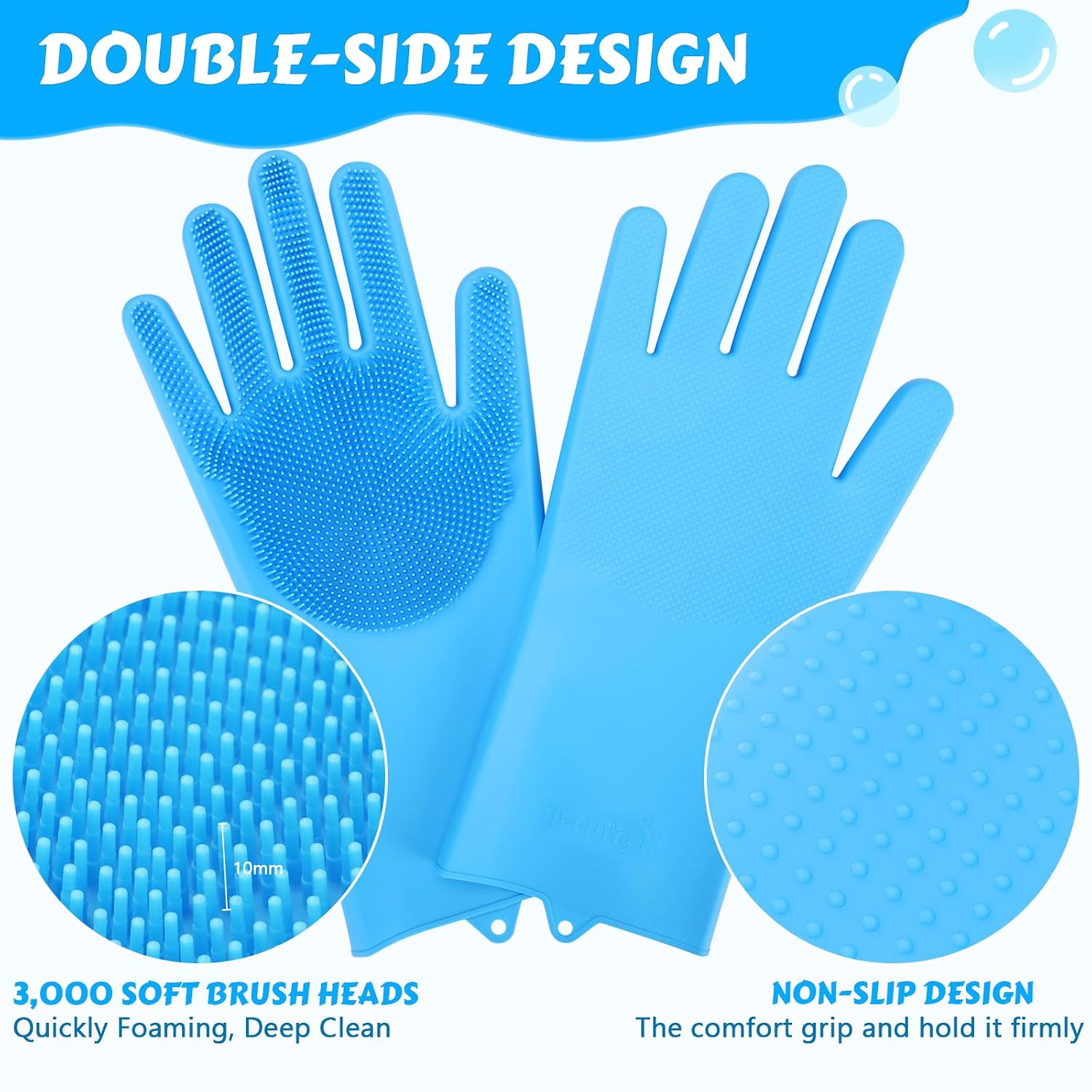 Silicone Pet Grooming Gloves for Washing Cats Dogs Bath Brush | 3,000 soft bristles, Gentle massage & deshedding, Dishwasher safe, For large/thick coats, Home/car cleaning - view 3