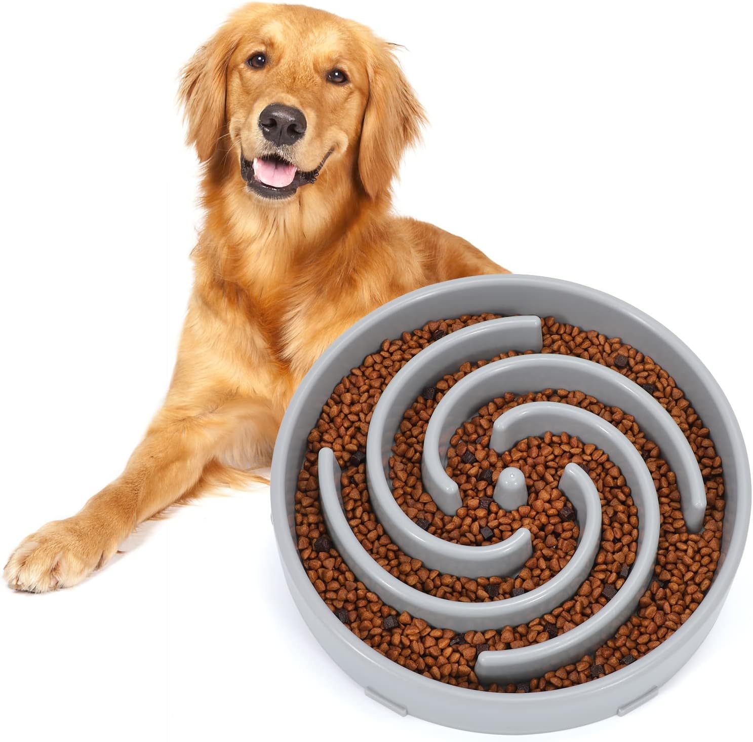Slow feeder large dog bowls for large medium dog non slip maze puzzle bowl pet slower food feeding dishes interactive bloat stop dog bowl preventing choking healthy dog bowl, light gray