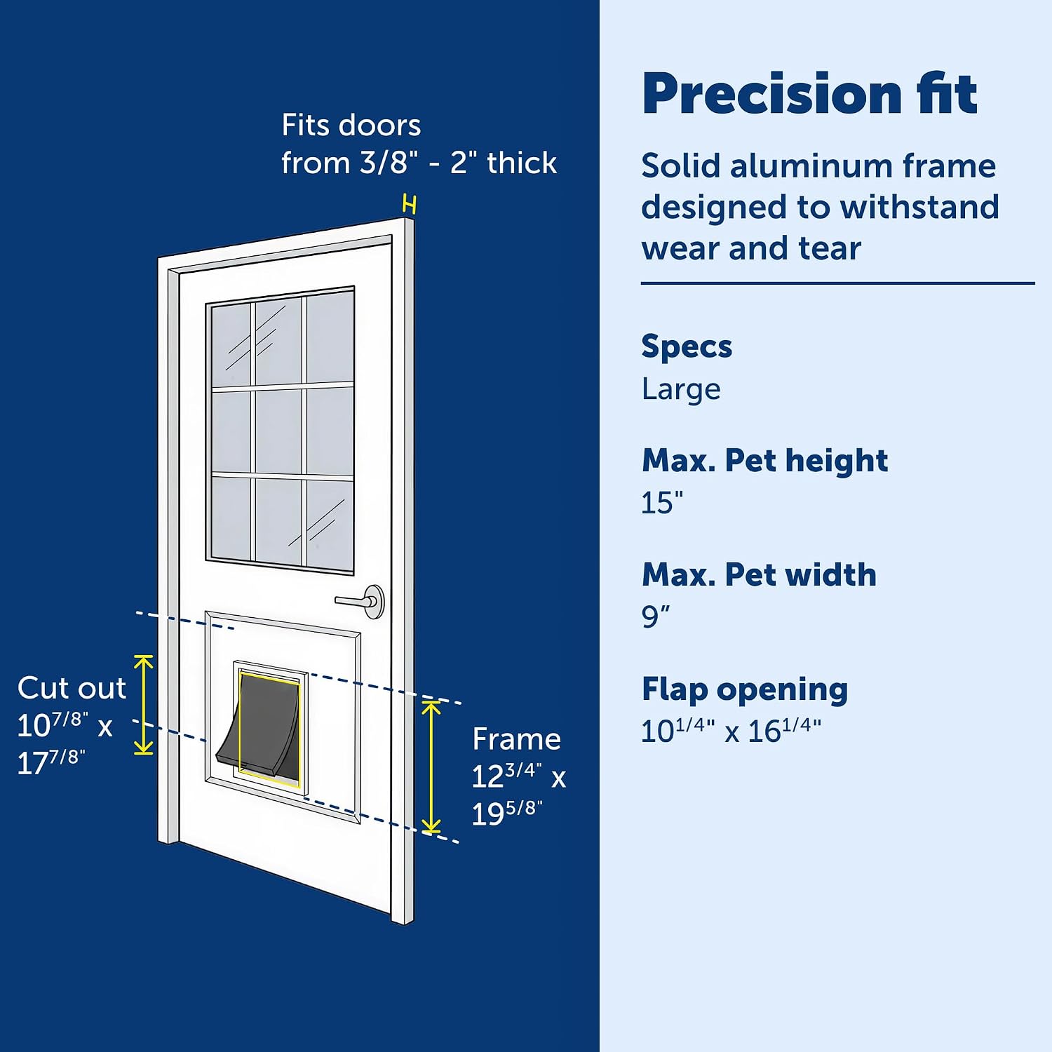 Freedom Aluminum Dog & Cat Door, Pets up to 100 lbs, Large, White | Solid Aluminum Frame with Reinforced Corners, Flap Opening 10.25" W x 16.25" H, Fits Doors 3/8-2 in Thick - view 3