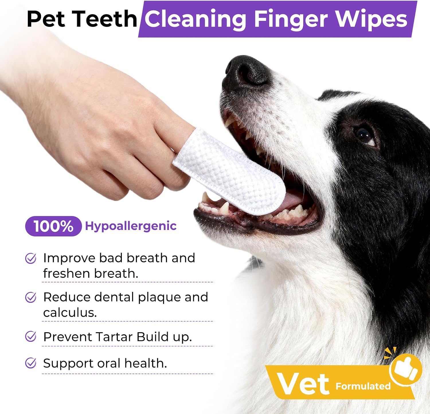 Pet Wipes Set for Dogs & Cats, Dental Finger Wipes & Eye Pads for Cleaning | Daily Pet Grooming Wipes Kit Pet Teeth Cleaning Dog Dental Care - view 4