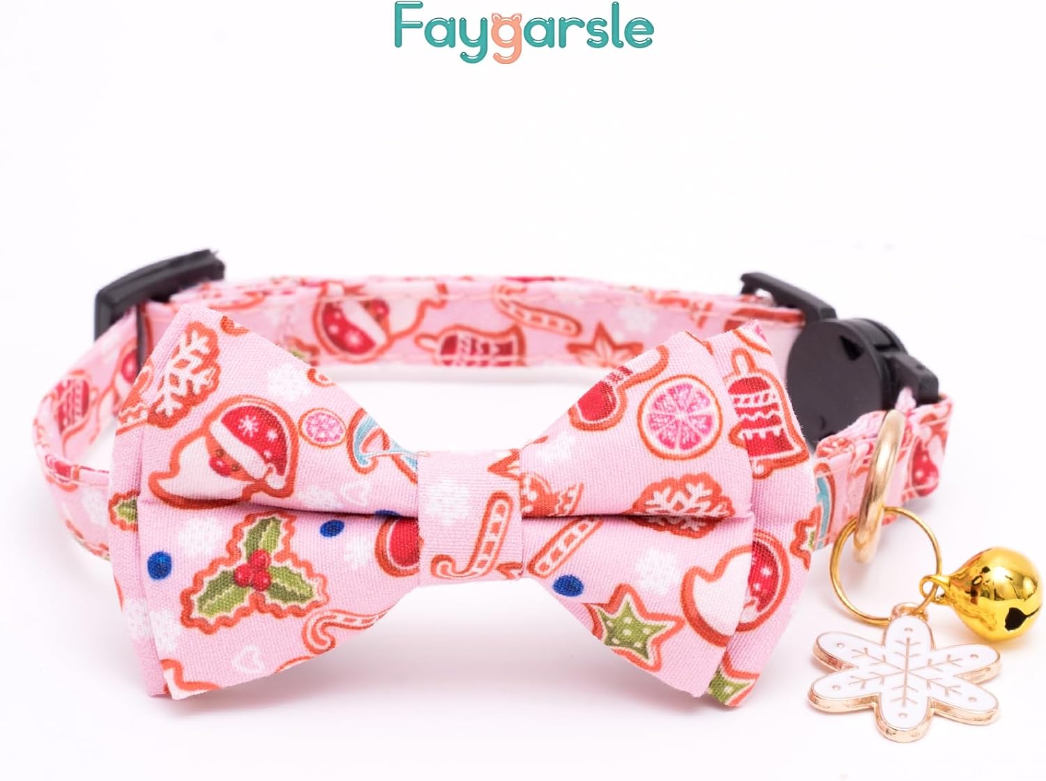 2 Pack Christmas Cat Collars - Cute Holiday Collars with Bow Tie, Breakaway, Pink & Green, Winter, for Boy & Girl Cats - view 3