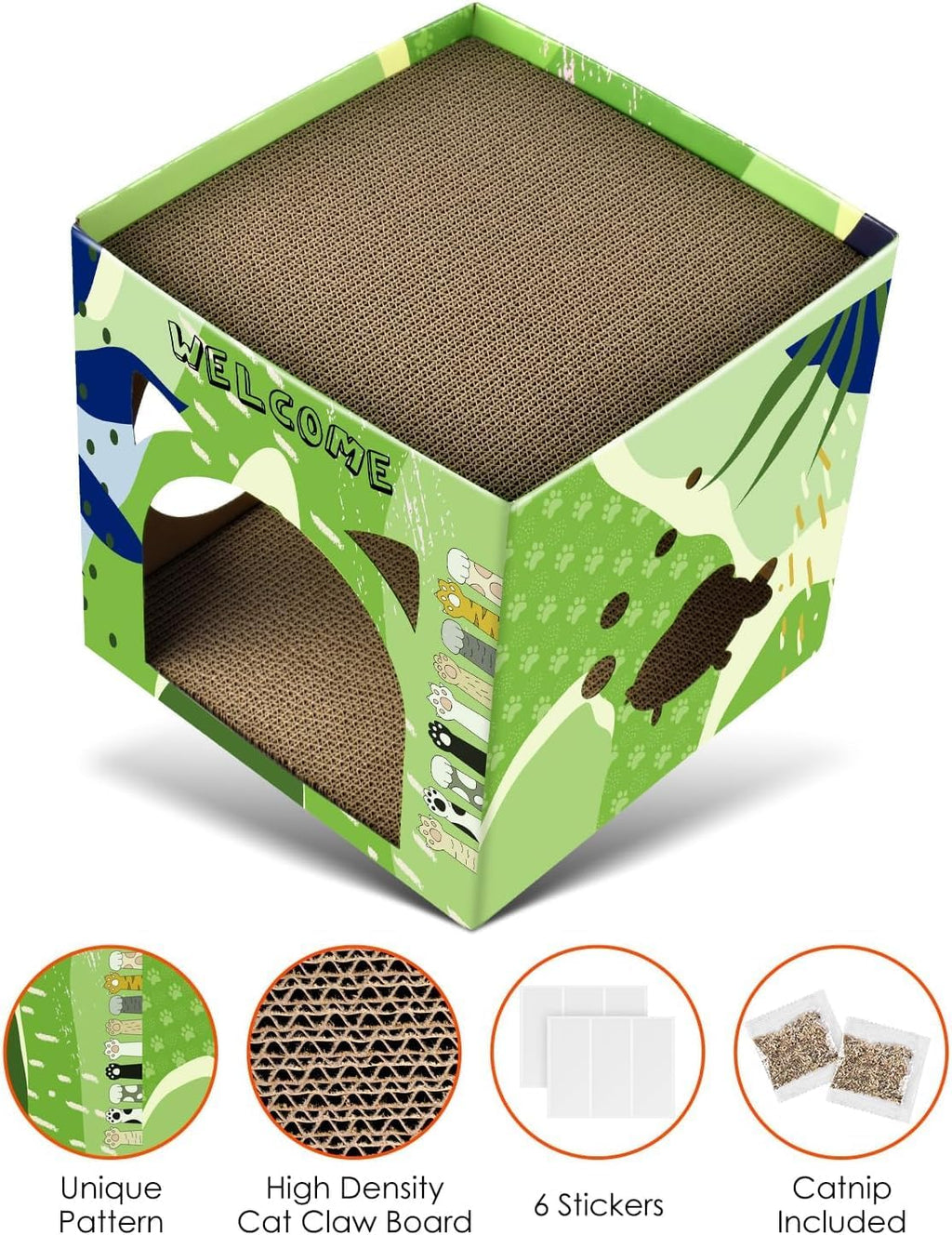 Cat Cardboard House, Large Thickened Play House with 2 Story Scratch Pads Bed Scratching Lounge for Indoor Cats Kittens Breathable Cube Shelter Corrugated Scratcher Box Toy - view 2