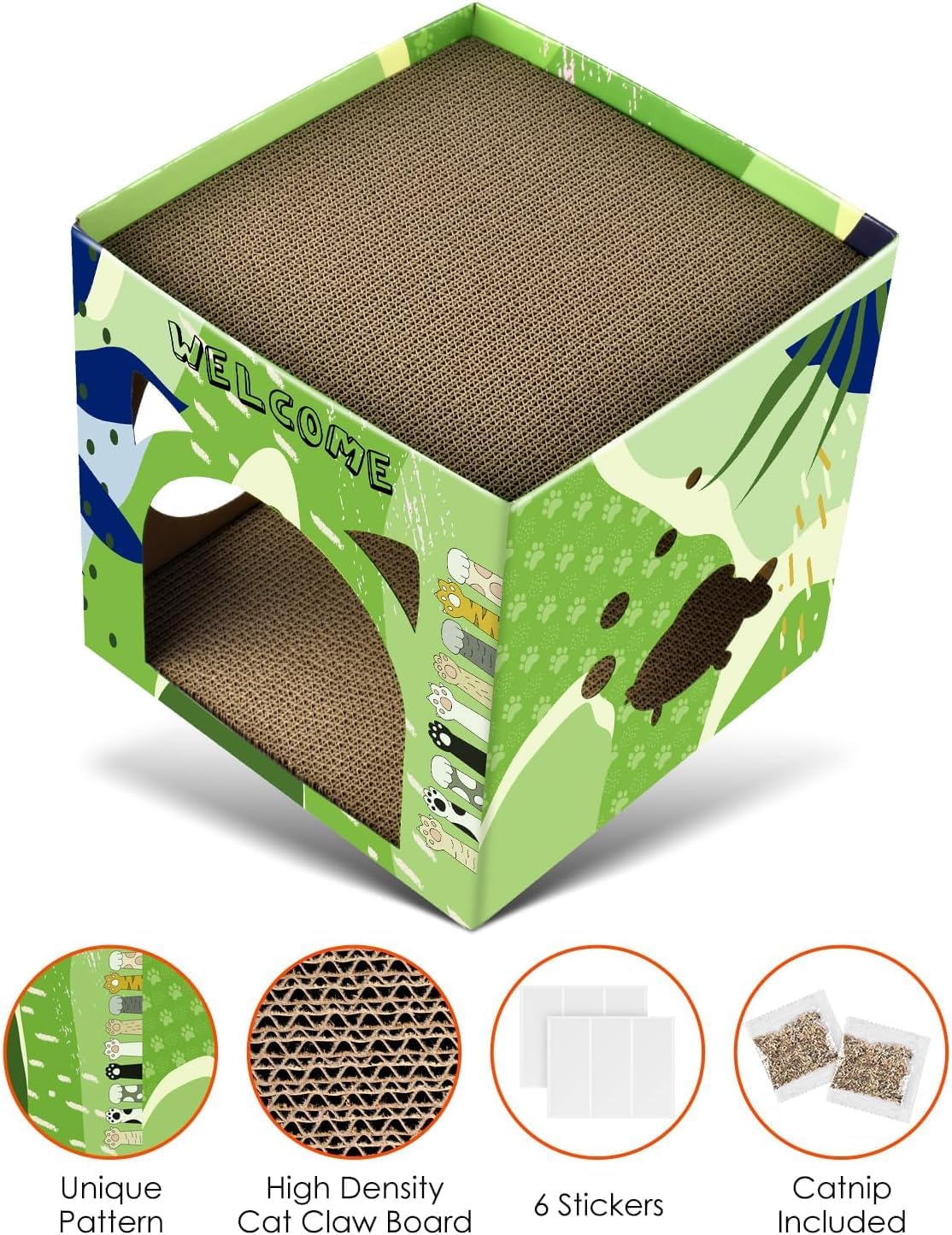Cat Cardboard House, Large Thickened Play House with 2 Story Scratch Pads Bed Scratching Lounge for Indoor Cats Kittens Breathable Cube Shelter Corrugated Scratcher Box Toy - view 2