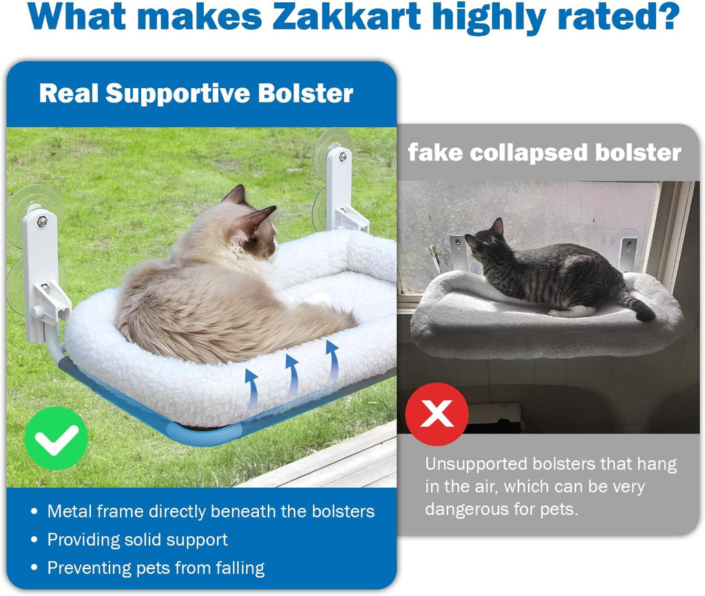 Foldable Cat Hammock for Window - Cordless, Embeded Machine Washable Bed, Robust Metal Frame - Cat Window Perch for Large Cats and Kittens (White Bolster Bed, Medium) - view 2