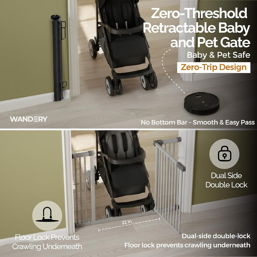 Retractable Baby Gate - 118" Extra Wide Mesh Dog Gate with Support Rods - 34" Tall for Stairs, Doorways, Hallways - Drill or No-Drill - Pet & Cat Gate - Outdoor/Indoor (Black, 9.84 ft) - view 3