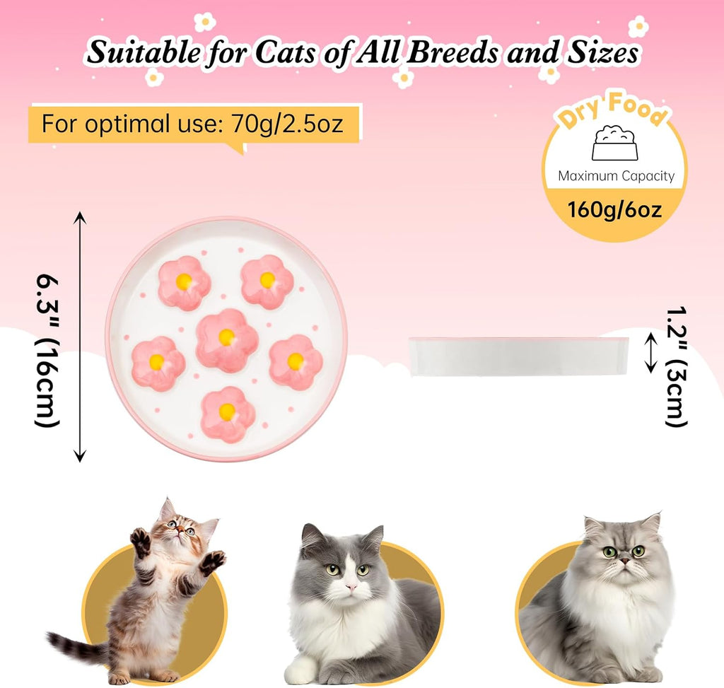 Ceramic slow feeder cat bowl, 6.3" whisker friendly anti-vomit, blush | shallow cat puzzle feeder, slow eating 3x, dry & wet food, cute flower-shaped maze, microwave & dishwasher safe, 6.3" X 1.2" - view 2